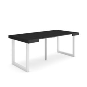 Table console extensible, 180, pour 8 personnes, 180x90x77cm, Pieds bois massif, couleur Noir