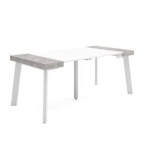 Table console extensible, 180, pour 8 personnes, 180x90x77cm, Pieds en bois, couleur Blanc et ciment