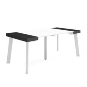 Table console extensible, 180, pour 8 personnes, 180x90x77cm, Pieds en bois, couleur Blanc et noir