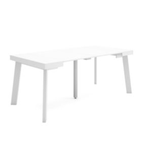 Table console extensible, 180, pour 8 personnes, 180x90x77cm, Pieds en bois, couleur Blanc