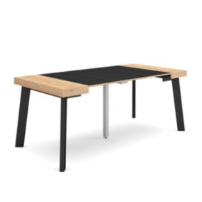 Table console extensible, 180, pour 8 personnes, 180x90x77cm, Pieds en bois, couleur Chêne et noir