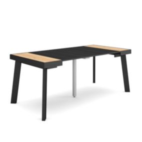 Table console extensible, 180, pour 8 personnes, 180x90x77cm, Pieds en bois, couleur Chêne et noir