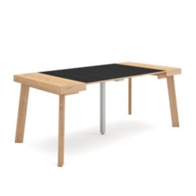 Table console extensible, 180, pour 8 personnes, 180x90x77cm, Pieds en bois, couleur Chêne et noir