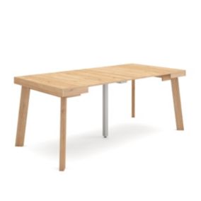 Table console extensible, 180, pour 8 personnes, 180x90x77cm, Pieds en bois, couleur Chêne