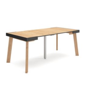 Table console extensible, 180, pour 8 personnes, 180x90x77cm, Pieds en bois, couleur Chêne