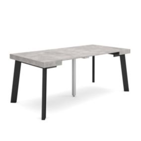 Table console extensible, 180, pour 8 personnes, 180x90x77cm, Pieds en bois, couleur Ciment