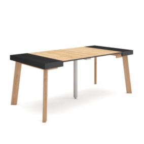 Table console extensible, 180, pour 8 personnes, 180x90x77cm, Pieds en bois, couleur Noir et chêne