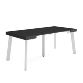 Table console extensible, 180, pour 8 personnes, 180x90x77cm, Pieds en bois, couleur Noir