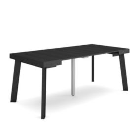 Table console extensible, 180, pour 8 personnes, 180x90x77cm, Pieds en bois, couleur Noir