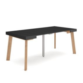 Table console extensible, 180, pour 8 personnes, 180x90x77cm, Pieds en bois, couleur Noir