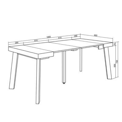 Table console extensible 180x90x77cm couleur gris ciment