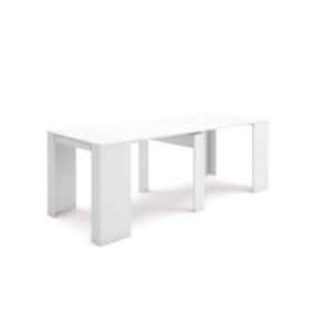 Table console extensible, 220, pour 10 personnes, 222x90x77cm, couleur Blanc