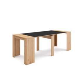 Table console extensible, 220, pour 10 personnes, 222x90x77cm, couleur Chêne et noir