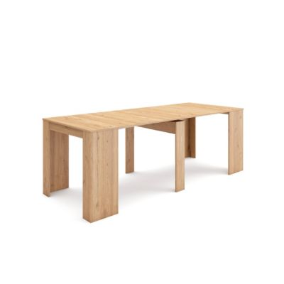 Table console extensible, 220, pour 10 personnes, 222x90x77cm, couleur Chêne