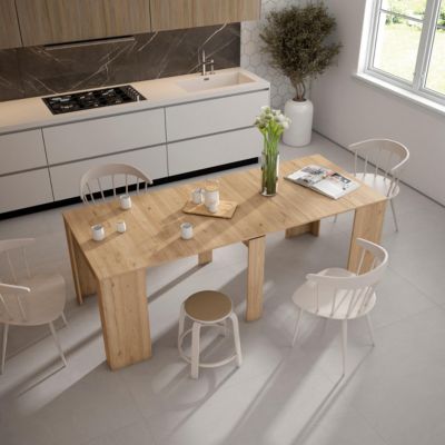 Table console extensible, 220, pour 10 personnes, 222x90x77cm, couleur Chêne