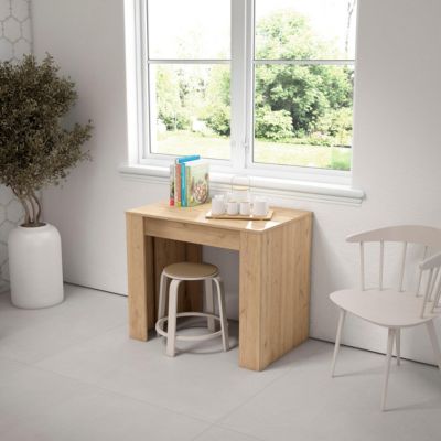 Table console extensible, 220, pour 10 personnes, 222x90x77cm, couleur Chêne