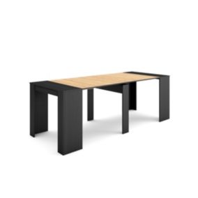 Table console extensible, 220, pour 10 personnes, 222x90x77cm, couleur Noir et chêne