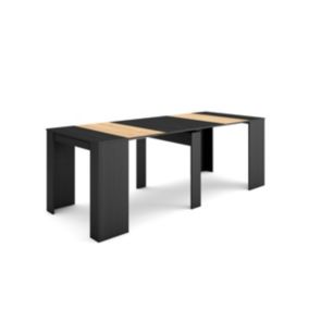 Table console extensible, 220, pour 10 personnes, 222x90x77cm, couleur Noir et chêne