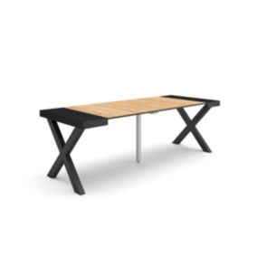 Table console extensible, 220, pour 10 personnes, 222x90x77cm, Pieds bois massif, couleur Chêne et noir