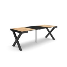 Table console extensible, 220, pour 10 personnes, 222x90x77cm, Pieds bois massif, couleur Chêne et noir