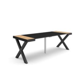 Table console extensible, 220, pour 10 personnes, 222x90x77cm, Pieds bois massif, couleur Chêne et noir