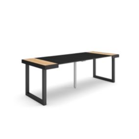 Table console extensible, 220, pour 10 personnes, 222x90x77cm, Pieds bois massif, couleur Chêne et noir