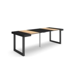 Table console extensible, 220, pour 10 personnes, 222x90x77cm, Pieds bois massif, couleur Chêne et noir