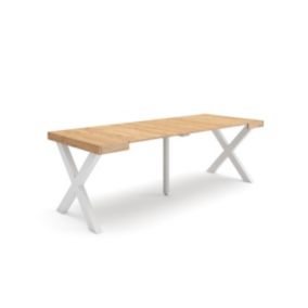 Table console extensible, 220, pour 10 personnes, 222x90x77cm, Pieds bois massif, couleur Chêne