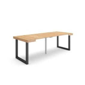 Table console extensible, 220, pour 10 personnes, 222x90x77cm, Pieds bois massif, couleur Chêne