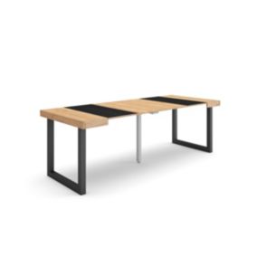 Table console extensible, 220, pour 10 personnes, 222x90x77cm, Pieds bois massif, couleur Chêne