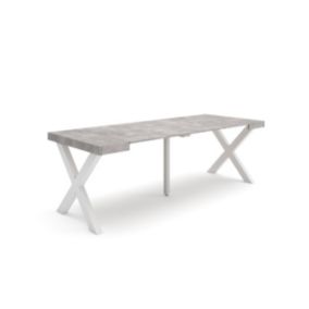 Table console extensible, 220, pour 10 personnes, 222x90x77cm, Pieds bois massif, couleur Ciment