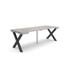 Table console extensible, 220, pour 10 personnes, 222x90x77cm, Pieds bois massif, couleur Ciment