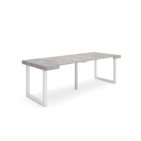 Table console extensible, 220, pour 10 personnes, 222x90x77cm, Pieds bois massif, couleur Ciment