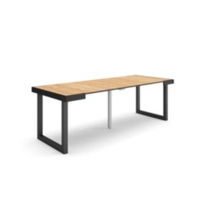 Table console extensible, 220, pour 10 personnes, 222x90x77cm, Pieds bois massif, couleur Noir et chêne