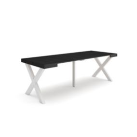 Table console extensible, 220, pour 10 personnes, 222x90x77cm, Pieds bois massif, couleur Noir