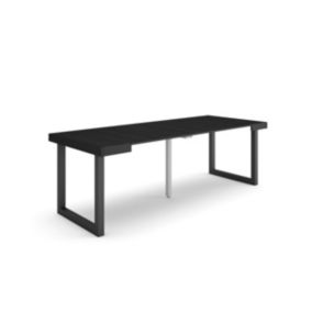 Table console extensible, 220, pour 10 personnes, 222x90x77cm, Pieds bois massif, couleur Noir