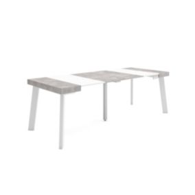 Table console extensible, 220, pour 10 personnes, 222x90x77cm, Pieds en bois, couleur Blanc et ciment