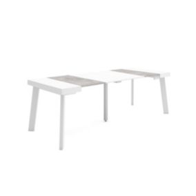 Table console extensible, 220, pour 10 personnes, 222x90x77cm, Pieds en bois, couleur Blanc et ciment