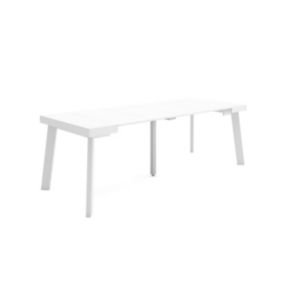 Table console extensible, 220, pour 10 personnes, 222x90x77cm, Pieds en bois, couleur Blanc