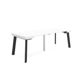 Table console extensible, 220, pour 10 personnes, 222x90x77cm, Pieds en bois, couleur Blanc