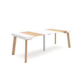 Table console extensible, 220, pour 10 personnes, 222x90x77cm, Pieds en bois, couleur Chêne et blanc