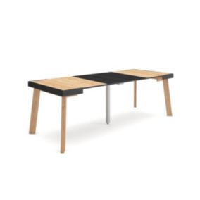 Table console extensible, 220, pour 10 personnes, 222x90x77cm, Pieds en bois, couleur Chêne et noir