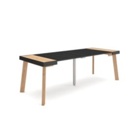 Table console extensible, 220, pour 10 personnes, 222x90x77cm, Pieds en bois, couleur Chêne et noir