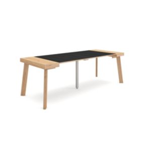 Table console extensible, 220, pour 10 personnes, 222x90x77cm, Pieds en bois, couleur Chêne et noir