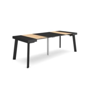 Table console extensible, 220, pour 10 personnes, 222x90x77cm, Pieds en bois, couleur Chêne et noir