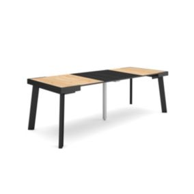 Table console extensible, 220, pour 10 personnes, 222x90x77cm, Pieds en bois, couleur Chêne et noir