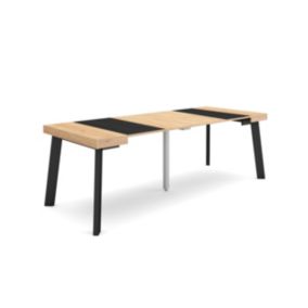 Table console extensible, 220, pour 10 personnes, 222x90x77cm, Pieds en bois, couleur Chêne et noir