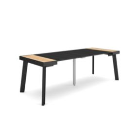 Table console extensible, 220, pour 10 personnes, 222x90x77cm, Pieds en bois, couleur Chêne et noir