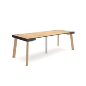 Table console extensible, 220, pour 10 personnes, 222x90x77cm, Pieds en bois, couleur Chêne