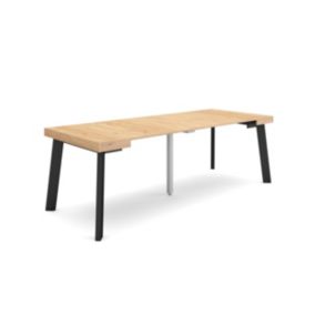 Table console extensible, 220, pour 10 personnes, 222x90x77cm, Pieds en bois, couleur Chêne